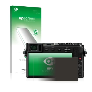 Vorderseite einer Produktverpackung mit dem Markenlogo upscreen. Daneben ist das Gerät Panasonic Lumix DMC-GM5 mit dem zugehör