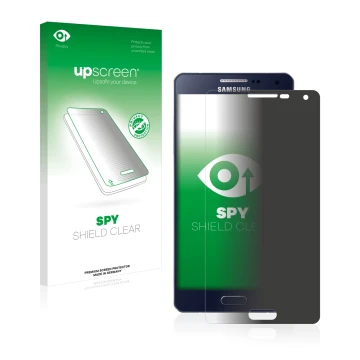 Vorderseite einer Produktverpackung mit dem Markenlogo upscreen. Daneben ist das Gerät Samsung Galaxy A5 2015 mit dem zugehöri