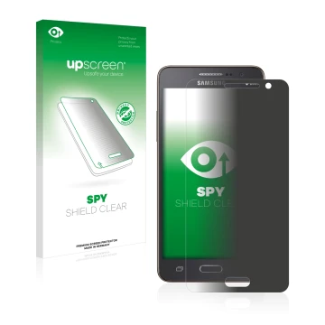 Vorderseite einer Produktverpackung mit dem Markenlogo upscreen. Daneben ist das Gerät Samsung Galaxy Grand Prime SM-G530FZ mi