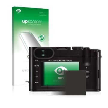 Vorderseite einer Produktverpackung mit dem Markenlogo upscreen. Daneben ist das Gerät Leica Q (Typ 116) mit dem zugehörigen D