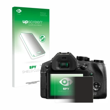 Vorderseite einer Produktverpackung mit dem Markenlogo upscreen. Daneben ist das Gerät Panasonic Lumix DMC-FZ300 mit dem zugeh