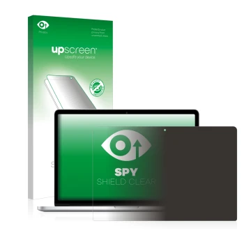Vorderseite einer Produktverpackung mit dem Markenlogo upscreen. Daneben ist das Gerät Apple MacBook Pro Retina 15