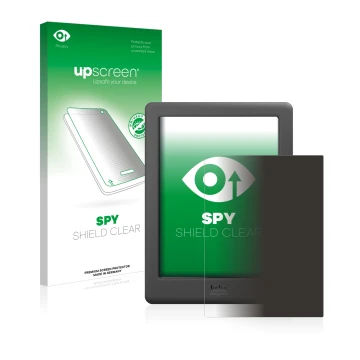 Vorderseite einer Produktverpackung mit dem Markenlogo upscreen. Daneben ist das Gerät Kobo Glo HD mit dem zugehörigen Display