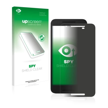 Vorderseite einer Produktverpackung mit dem Markenlogo upscreen. Daneben ist das Gerät LG Nexus 5X mit dem zugehörigen Display