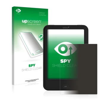 Vorderseite einer Produktverpackung mit dem Markenlogo upscreen. Daneben ist das Gerät Tolino Shine 2 HD mit dem zugehörigen D
