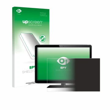 Vorderseite einer Produktverpackung mit dem Markenlogo upscreen. Daneben ist das Gerät mit dem zugehörigen Displayschutz abgeb
