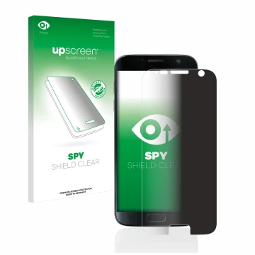Vorderseite einer Produktverpackung mit dem Markenlogo upscreen. Daneben ist das Gerät Samsung Galaxy S7 mit dem zugehörigen D