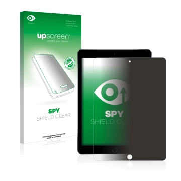 Vorderseite einer Produktverpackung mit dem Markenlogo upscreen. Daneben ist das Gerät Apple iPad Pro 9.7