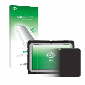 Vorderseite einer Produktverpackung mit dem Markenlogo upscreen. Daneben ist das Gerät Panasonic Toughbook CF-20 MK1 mit dem z