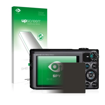 Vorderseite einer Produktverpackung mit dem Markenlogo upscreen. Daneben ist das Gerät Canon PowerShot SX720 HS mit dem zugehö