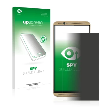Vorderseite einer Produktverpackung mit dem Markenlogo upscreen. Daneben ist das Gerät ZTE Axon 7 mit dem zugehörigen Displays