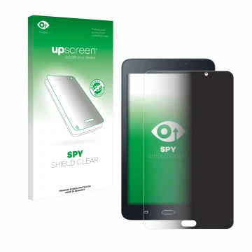 Vorderseite einer Produktverpackung mit dem Markenlogo upscreen. Daneben ist das Gerät Samsung Galaxy Tab A6 7.0 mit dem zugeh