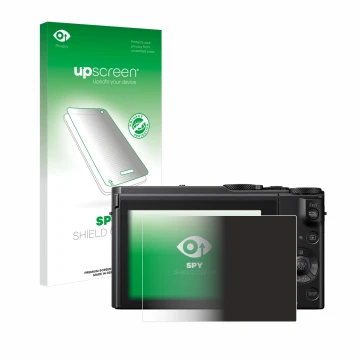 Vorderseite einer Produktverpackung mit dem Markenlogo upscreen. Daneben ist das Gerät Panasonic Lumix DMC-LX15 mit dem zugehö