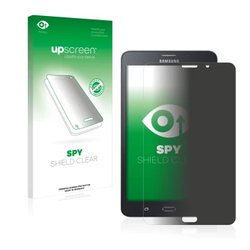 Vorderseite einer Produktverpackung mit dem Markenlogo upscreen. Daneben ist das Gerät Samsung Galaxy Tab A6 7.0 4G mit dem zu