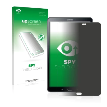 Vorderseite einer Produktverpackung mit dem Markenlogo upscreen. Daneben ist das Gerät Samsung Galaxy Tab A 10.1 2016 mit dem 