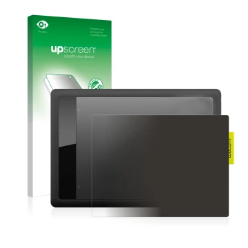 Vorderseite einer Produktverpackung mit dem Markenlogo upscreen. Daneben ist das Gerät Wacom One s CTL-471 mit dem zugehörigen