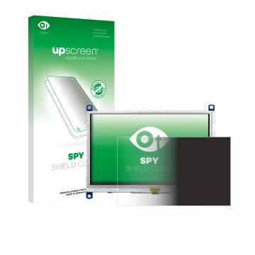 Vorderseite einer Produktverpackung mit dem Markenlogo upscreen. Daneben ist das Gerät Raspberry Pi Touchscreen 5