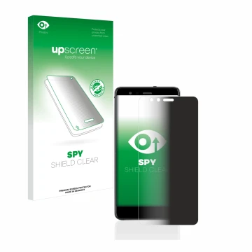 Vorderseite einer Produktverpackung mit dem Markenlogo upscreen. Daneben ist das Gerät Huawei P10 Lite mit dem zugehörigen Dis