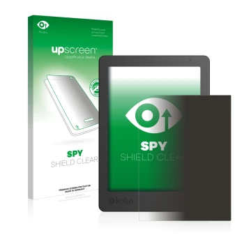 Vorderseite einer Produktverpackung mit dem Markenlogo upscreen. Daneben ist das Gerät Kobo Aura Edition 2 mit dem zugehörigen