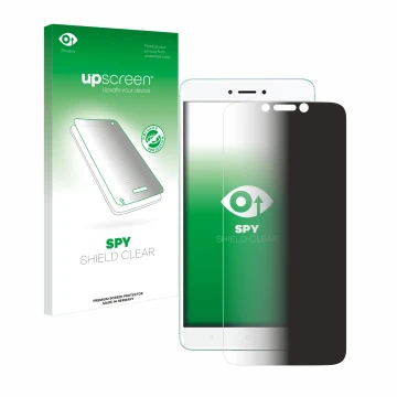 Vorderseite einer Produktverpackung mit dem Markenlogo upscreen. Daneben ist das Gerät Xiaomi Redmi 4X mit dem zugehörigen Dis