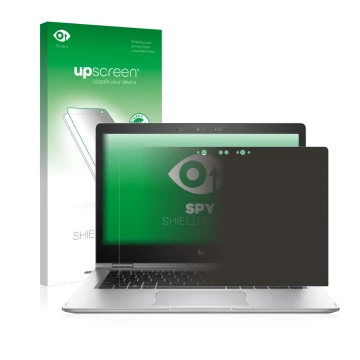 Vorderseite einer Produktverpackung mit dem Markenlogo upscreen. Daneben ist das Gerät HP EliteBook x360 1030 G2 mit dem zugeh