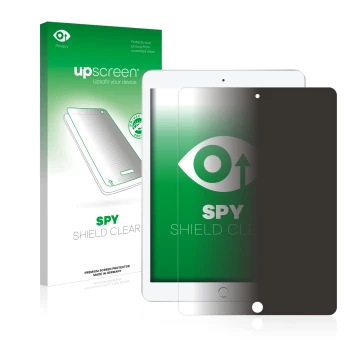 Vorderseite einer Produktverpackung mit dem Markenlogo upscreen. Daneben ist das Gerät Apple iPad 9.7 2017 (5. Gen.) mit dem z