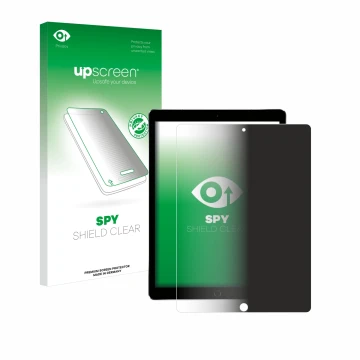 Vorderseite einer Produktverpackung mit dem Markenlogo upscreen. Daneben ist das Gerät Apple iPad Pro 12.9