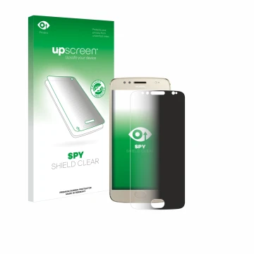 Vorderseite einer Produktverpackung mit dem Markenlogo upscreen. Daneben ist das Gerät Motorola Moto G5S mit dem zugehörigen D
