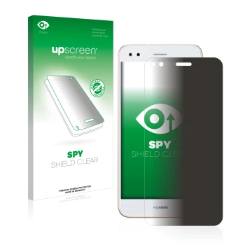 Vorderseite einer Produktverpackung mit dem Markenlogo upscreen. Daneben ist das Gerät Huawei P9 Lite Mini mit dem zugehörigen