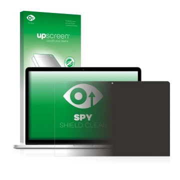 Vorderseite einer Produktverpackung mit dem Markenlogo upscreen. Daneben ist das Gerät Apple MacBook Pro 15