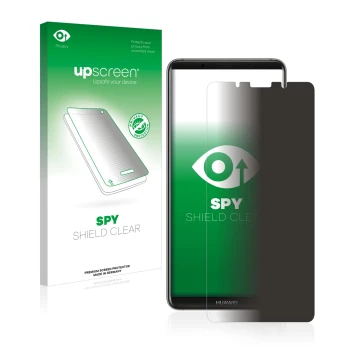 Vorderseite einer Produktverpackung mit dem Markenlogo upscreen. Daneben ist das Gerät Huawei Mate 10 Pro mit dem zugehörigen 