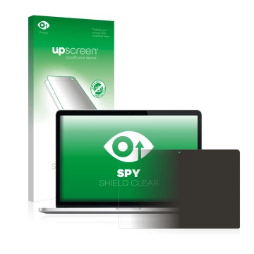 Vorderseite einer Produktverpackung mit dem Markenlogo upscreen. Daneben ist das Gerät Apple MacBook Pro Retina 15