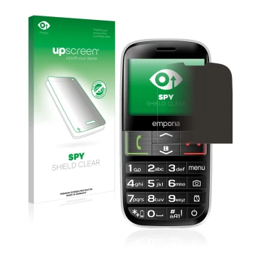 Vorderseite einer Produktverpackung mit dem Markenlogo upscreen. Daneben ist das Gerät Emporia Euphoria V50-3G mit dem zugehör