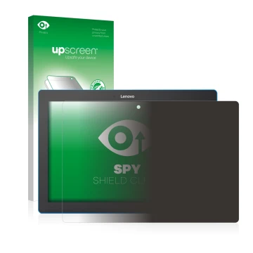 Vorderseite einer Produktverpackung mit dem Markenlogo upscreen. Daneben ist das Gerät Lenovo Tab 10 TB-X103F mit dem zugehöri