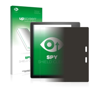 Vorderseite einer Produktverpackung mit dem Markenlogo upscreen. Daneben ist das Gerät Amazon Kindle Oasis 2017 (9. Gen.) mit 