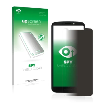 Vorderseite einer Produktverpackung mit dem Markenlogo upscreen. Daneben ist das Gerät Motorola Moto G6 Play mit dem zugehörig