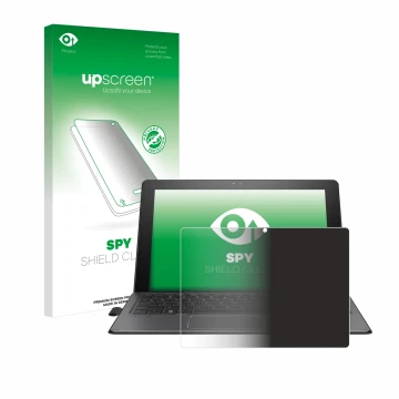 Vorderseite einer Produktverpackung mit dem Markenlogo upscreen. Daneben ist das Gerät HP Pro x2 612 G2 mit dem zugehörigen Di
