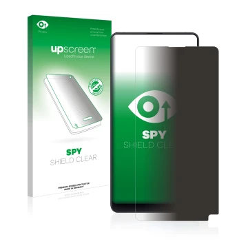 Vorderseite einer Produktverpackung mit dem Markenlogo upscreen. Daneben ist das Gerät Xiaomi Mi Mix 2S mit dem zugehörigen Di