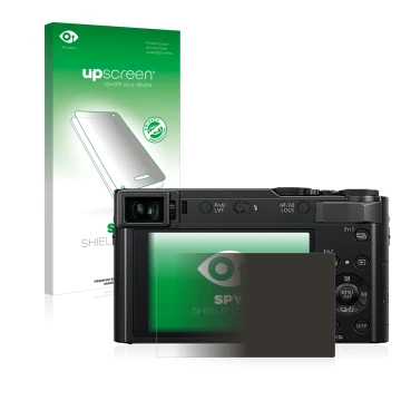 Vorderseite einer Produktverpackung mit dem Markenlogo upscreen. Daneben ist das Gerät Panasonic Lumix DC-TZ202 mit dem zugehö