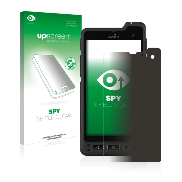 Vorderseite einer Produktverpackung mit dem Markenlogo upscreen. Daneben ist das Gerät Sonim XP8 mit dem zugehörigen Displaysc