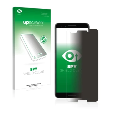 Vorderseite einer Produktverpackung mit dem Markenlogo upscreen. Daneben ist das Gerät Google Pixel 3 mit dem zugehörigen Disp