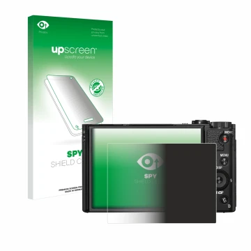 Vorderseite einer Produktverpackung mit dem Markenlogo upscreen. Daneben ist das Gerät Sony Cyber-Shot DSC-HX99 mit dem zugehö