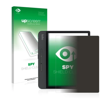 Vorderseite einer Produktverpackung mit dem Markenlogo upscreen. Daneben ist das Gerät Kobo Forma mit dem zugehörigen Displays