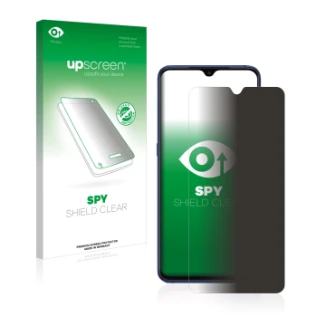 Vorderseite einer Produktverpackung mit dem Markenlogo upscreen. Daneben ist das Gerät Xiaomi Mi 9 mit dem zugehörigen Display