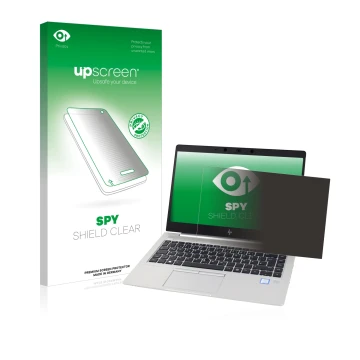 Vorderseite einer Produktverpackung mit dem Markenlogo upscreen. Daneben ist das Gerät HP EliteBook 830 G5 Non-Touch mit dem z