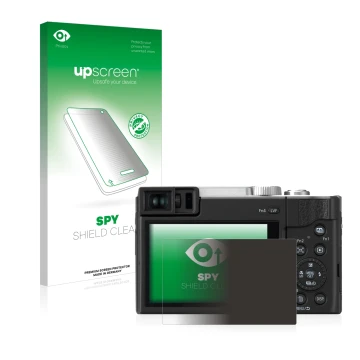 Vorderseite einer Produktverpackung mit dem Markenlogo upscreen. Daneben ist das Gerät Panasonic Lumix DC-TZ96 mit dem zugehör