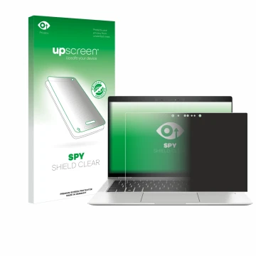 Vorderseite einer Produktverpackung mit dem Markenlogo upscreen. Daneben ist das Gerät HP EliteBook x360 1030 G3 mit dem zugeh