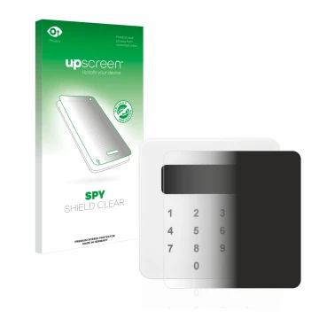 Vorderseite einer Produktverpackung mit dem Markenlogo upscreen. Daneben ist das Gerät SumUp Air mit dem zugehörigen Displaysc