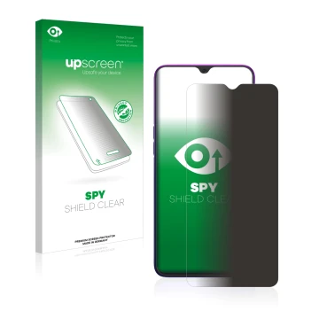 Vorderseite einer Produktverpackung mit dem Markenlogo upscreen. Daneben ist das Gerät Oppo Reno Z mit dem zugehörigen Display
