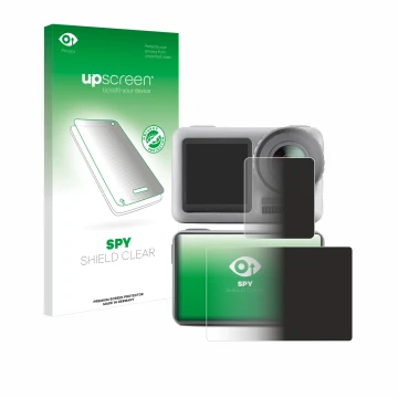 Vorderseite einer Produktverpackung mit dem Markenlogo upscreen. Daneben ist das Gerät DJI Osmo Action mit dem zugehörigen Dis